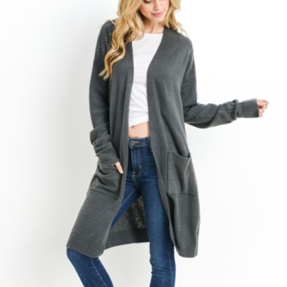 Mind Code Open Front Jersey-Knit Longline Cardi Gray Women's size S/M New - Picture 2 of 4